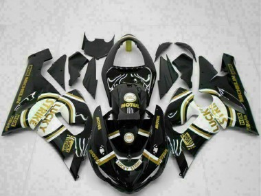 Carena Moto Kawasaki ZX6R 2005-2006 - Nero Lucido Bianco Oro Lucky Strike Sconto