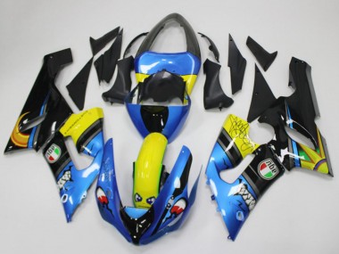Carena Moto Kawasaki ZX6R 2005-2006 - Blu Giallo Nero Squalo Sconto