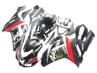 Carena Moto Kawasaki ZX6R 2007-2008 - Nero Bianco Rosso Bianco Nevicare Decal Ninja Elf Sconto