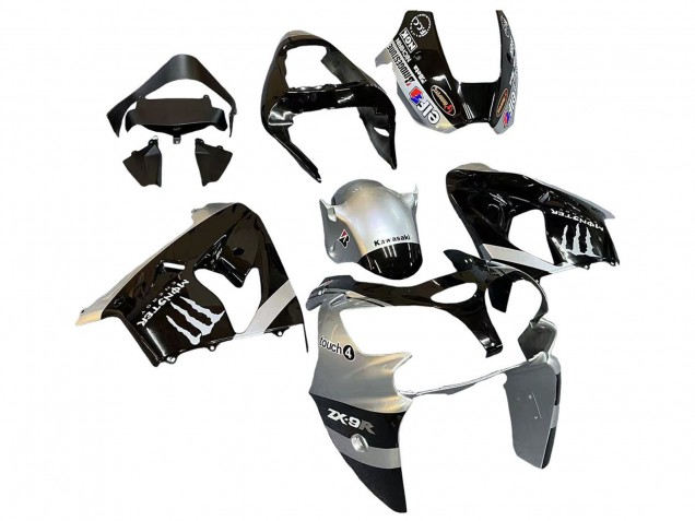 Carena Moto Kawasaki ZX9R 2002-2003 - Argento Nero Lucido Mostro Elf