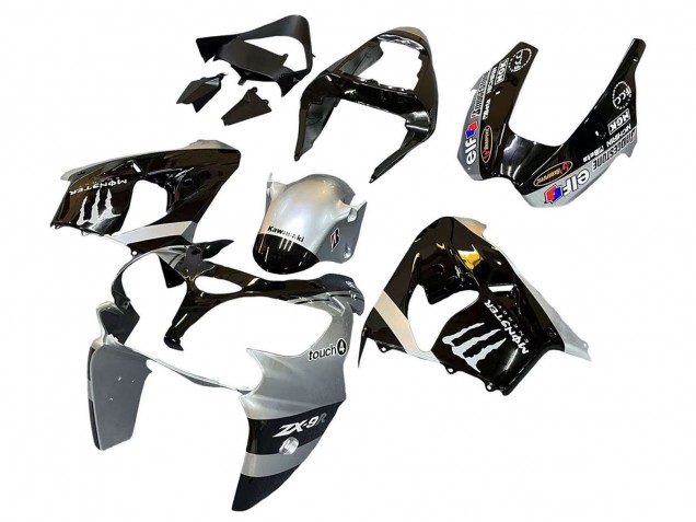 Carena Moto Kawasaki ZX9R 2002-2003 - Argento Nero Lucido Mostro Elf