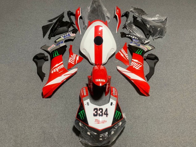 Carena Moto Yamaha YZF 1000 R1 2015-2019 - Bianco Rosso Nero Verde Mostro Milwaukee 334