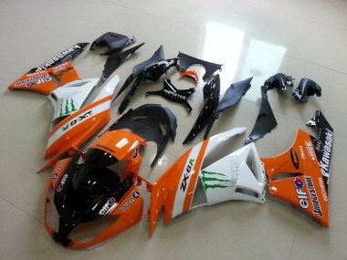 Carena Moto Kawasaki ZX6R 2009-2012 - Arancia Bianco Nero Lucido Verde Elf Bridgestone Mostro Sconto