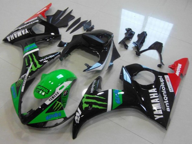 Carene Moto Yamaha YZF R6 2003-2004 - Nero Lucido Rosso Verde Mostro Motul