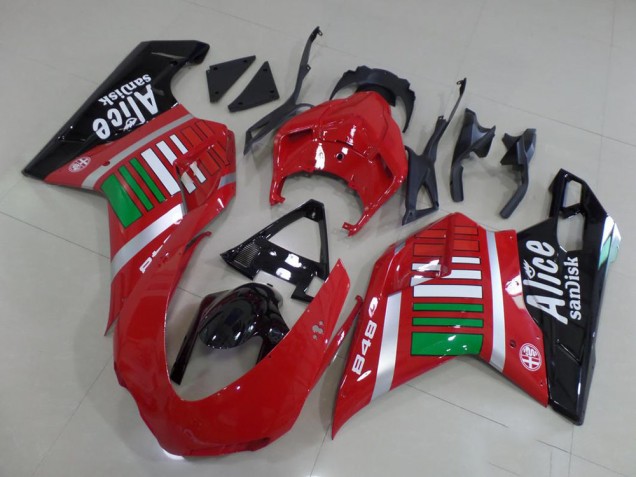 Carena Moto Ducati 848 2007-2014 - Rosso Argento Verde Nero Lucido Alice Sandisk