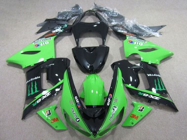 Carena Moto Kawasaki ZX6R 2005-2006 - Nero Lucido Verde Elf Touch4 Bridgestone Mostro Sconto